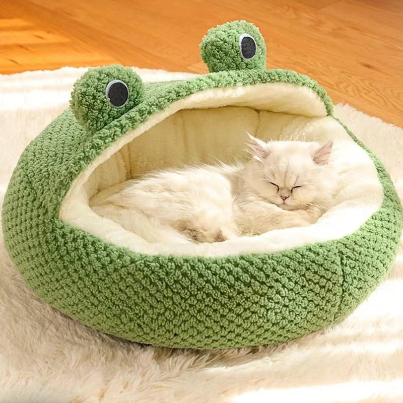 Cartoon Frog Plush Pet Bed for Cats &amp; Small Dogs