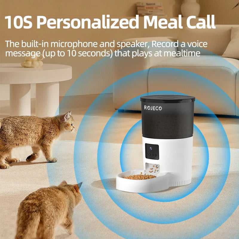 ROJECO Automatic Cat Feeder Camera Video Cat Food Kibble Dispenser Pet Smart Voice Recorder Remote Control Auto Feeder For Dogs