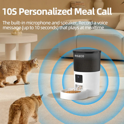 ROJECO Automatic Cat Feeder Camera Video Cat Food Kibble Dispenser Pet Smart Voice Recorder Remote Control Auto Feeder For Dogs