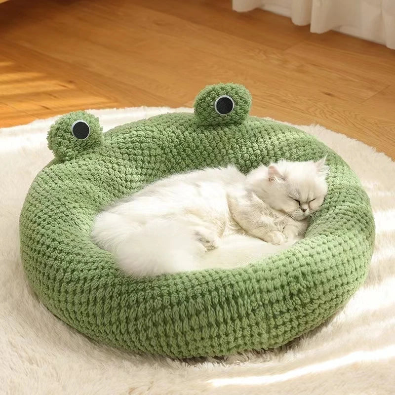 Cartoon Frog Plush Pet Bed for Cats &amp; Small Dogs