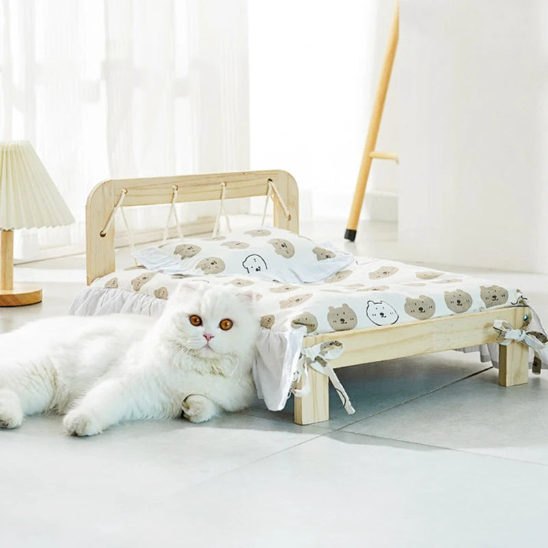 Solid Wood Pet Princess Bed - Four Seasons Detachable Cat and Dog Bed