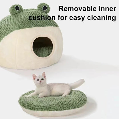 Cartoon Frog Plush Pet Bed for Cats &amp; Small Dogs