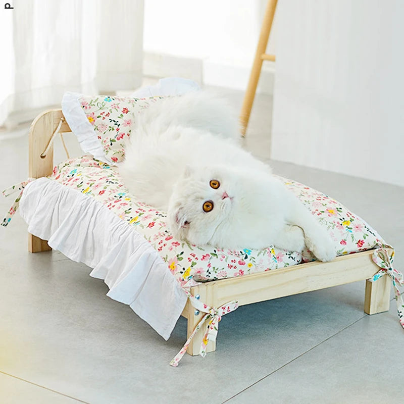 Solid Wood Pet Princess Bed - Four Seasons Detachable Cat and Dog Bed