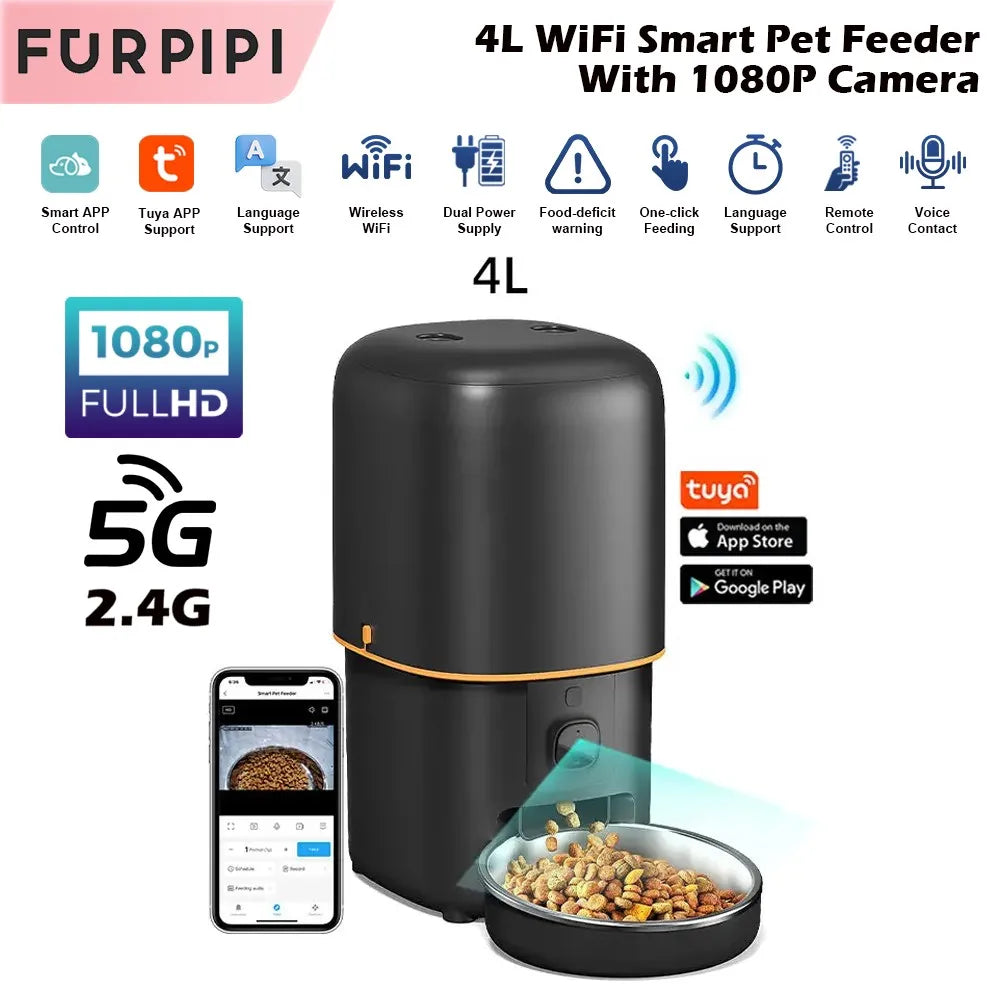 Automatic Cat Feeder Camera Pet Smart Cat Food Kibble Dispenser 2.4G/5GWiFi Tuya APP Control Auto Feeder For Cat Dog Accessories