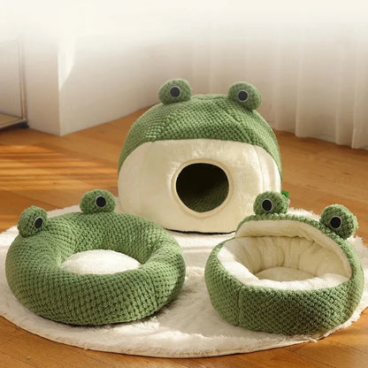 Cartoon Frog Plush Pet Bed for Cats &amp; Small Dogs