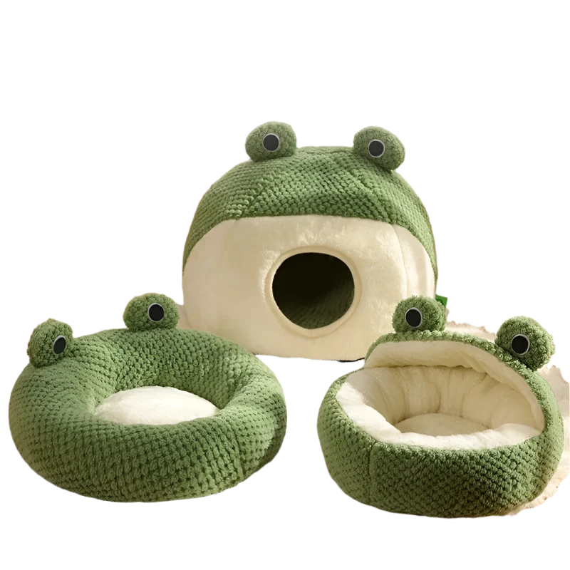 Cartoon Frog Plush Pet Bed for Cats &amp; Small Dogs