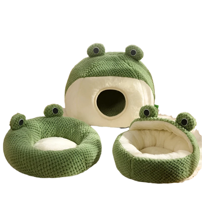 Cartoon Frog Plush Pet Bed for Cats &amp; Small Dogs