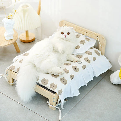 Solid Wood Pet Princess Bed - Four Seasons Detachable Cat and Dog Bed