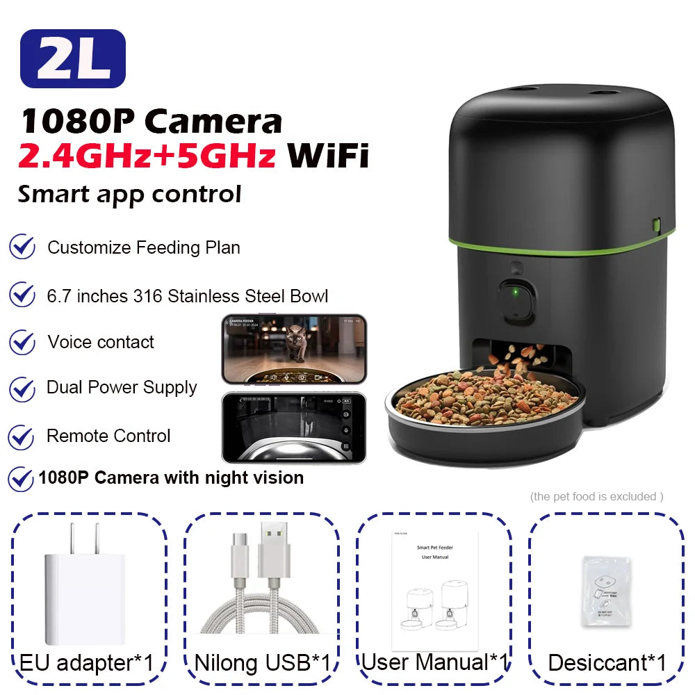 Automatic Cat Feeder Camera Pet Smart Cat Food Kibble Dispenser 2.4G/5GWiFi Tuya APP Control Auto Feeder For Cat Dog Accessories